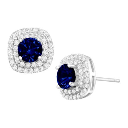 1 3/4 ct Sapphire & Cubic Zirconia Halo Stud Earrings