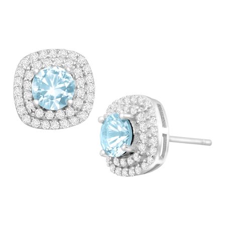 1 5/8 ct Sky Blue Topaz & Cubic Zirconia Halo Stud Earrings