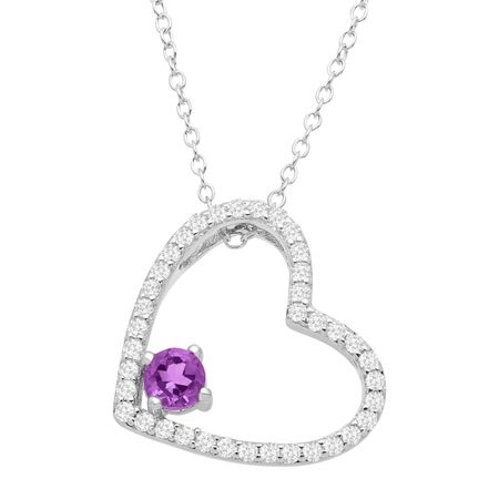 Amethyst & White Sapphire Heart Pendant