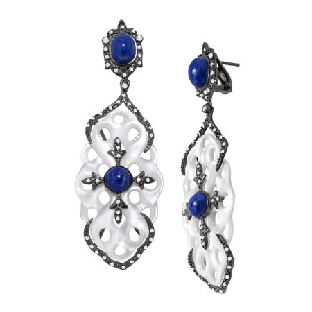 Lapis & White Topaz Carved Knot Drop Earrings