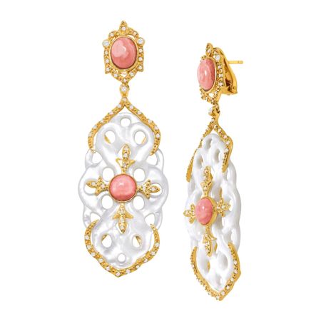 Rhodochrosite & White Topaz Carved Knot Drop Earrings