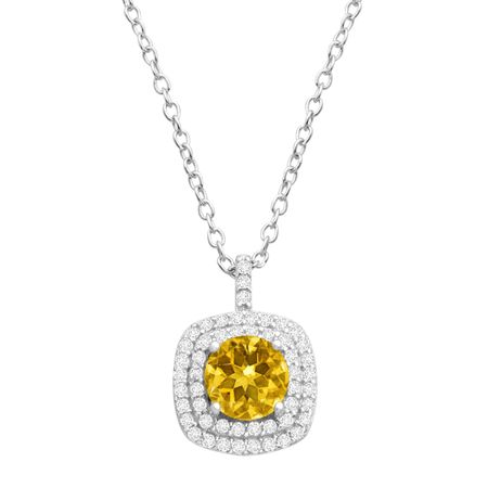 Citrine & Cubic Zirconia Cushion Halo Pendant