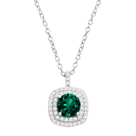 Emerald & Cubic Zirconia Cushion Halo Pendant