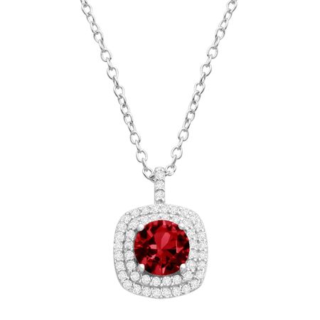 Ruby & Cubic Zirconia Cushion Halo Pendant