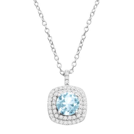 Sky Blue Topaz & Cubic Zirconia Cushion Halo Pendant