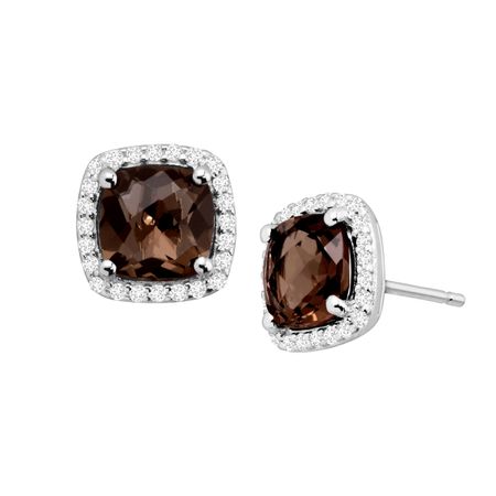 Smokey Quartz & White Sapphire Halo Stud Earrings