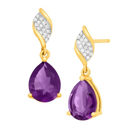 Amethyst Drop Earrings with Diamonds