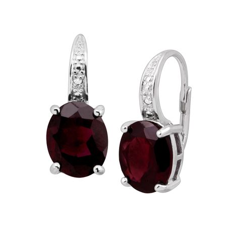 Garnet Drop Earrings with Diamonds
