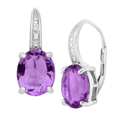 Amethyst Drop Earrings with Diamonds