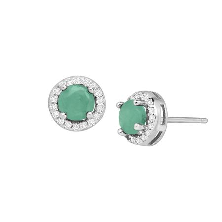 Emerald & White Topaz Halo Earrings