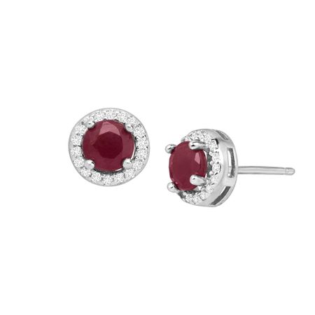 Ruby & White Topaz Halo Earrings