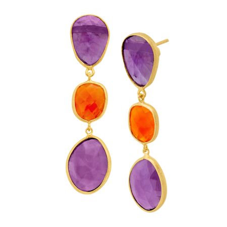 Amethyst & Carnelian Triple Drop Earrings