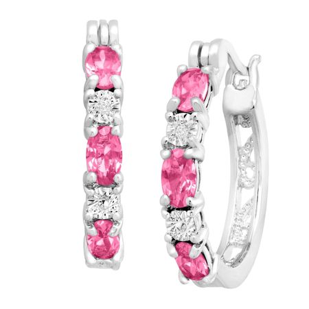 Pink Sapphire Hoop Earrings with Diamonds