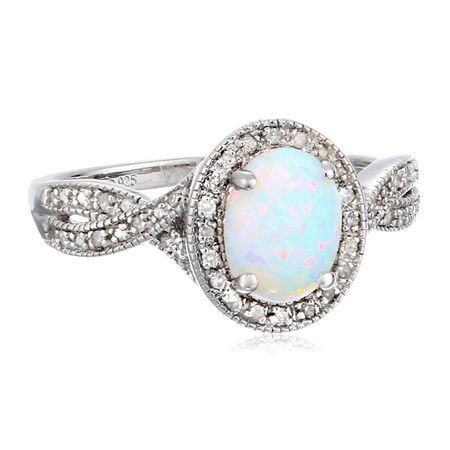 White Opal & 1/10 ct Diamond Ring
