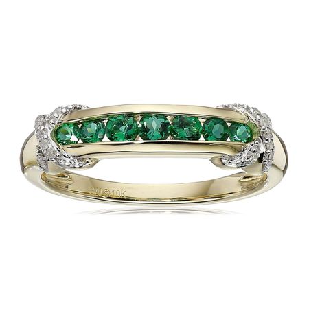 Emerald Band Ring with Diamonds