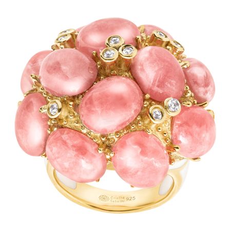 Rhodochrosite & Cubic Zirconia Bouquet Ring