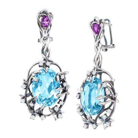 Swiss Blue Topaz Iris Blossom Earrings