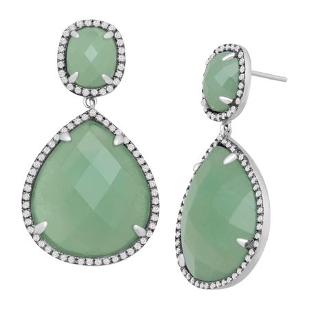 Aventurine & Cubic Zirconia Drop Earrings
