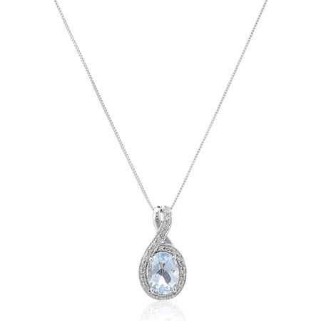 Oval Aquamarine & 1/10 ct Diamond Pendant