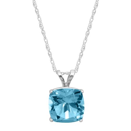 Blue Topaz Cushion-Cut Birthstone Pendant