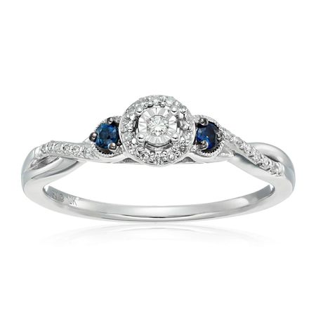 1/10 ct Diamond & Blue Sapphire Engagement Ring