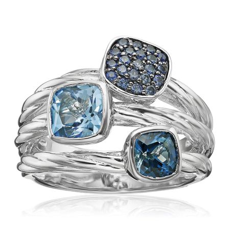 Blue Topaz & Sapphire Two-Tone Ring