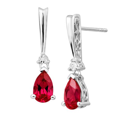Ruby Tear Drop Earrings with Diamonds