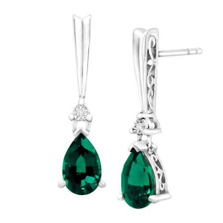Emerald Tear Drop Earrings with Diamonds