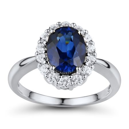 Blue & White Sapphire Halo Ring