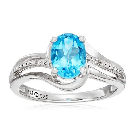 Swiss Blue Topaz Ring with Diamonds