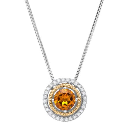 Citrine Double Halo Pendant with Diamonds