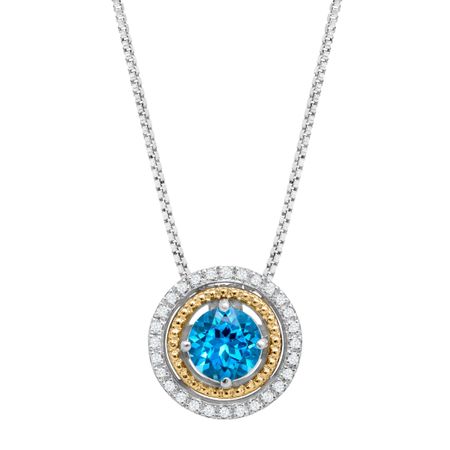 Swiss Blue Topaz Double Halo Pendant with Diamonds