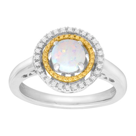 Opal Double Halo Ring with Diamonds