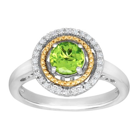 Peridot Double Halo Ring with Diamonds