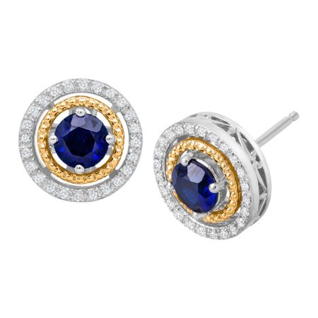 Sapphire & 1/8 ct Diamond Double Halo Earrings