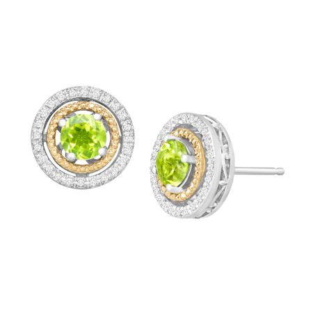 Peridot & 1/8 ct Diamond Double Halo Earrings