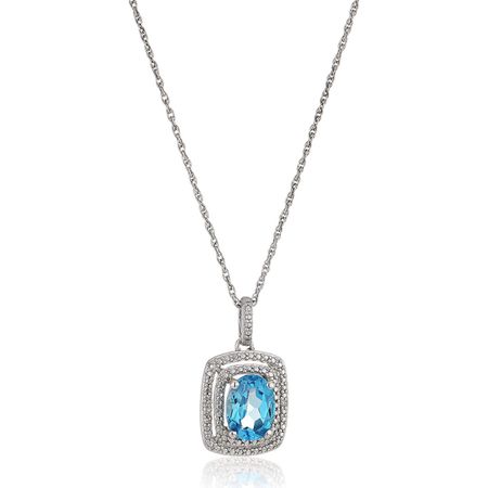 Swiss Blue Topaz Double Halo Pendant with Diamonds