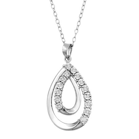 Double Teardrop Pendant with Diamonds, White
