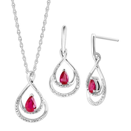 Ruby Pendant & Earrings Set with Diamonds