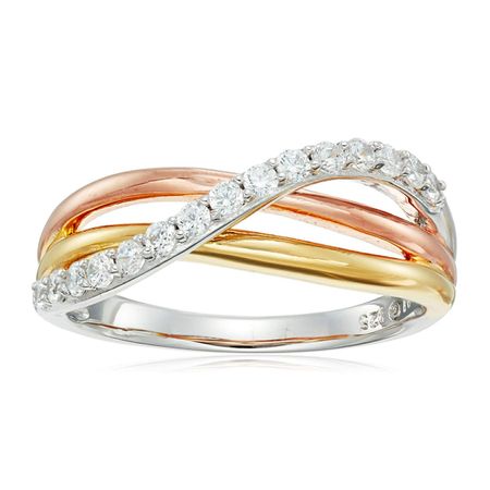 Three-Tone Twist Ring with Cubic Zirconia