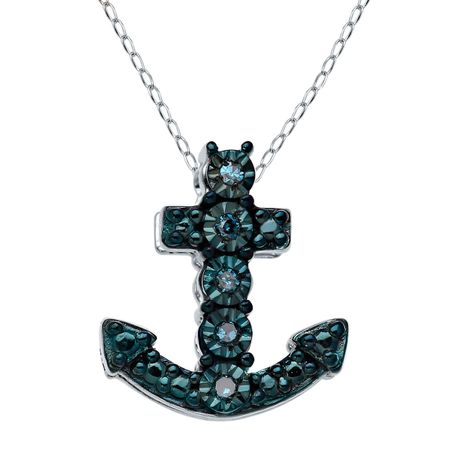 Anchor Pendant with Blue Diamonds