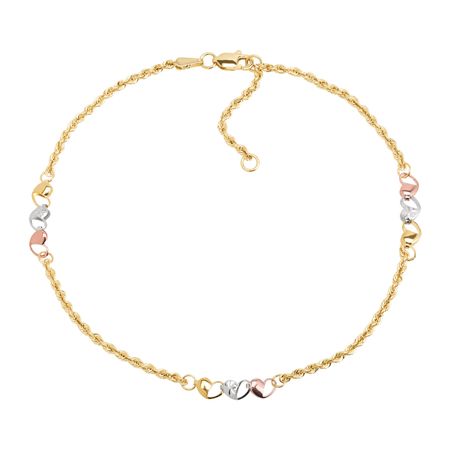 Three-Tone Heart Chain Anklet