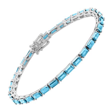 Swiss Blue Topaz Emerald-Cut Tennis Bracelet, 6.75