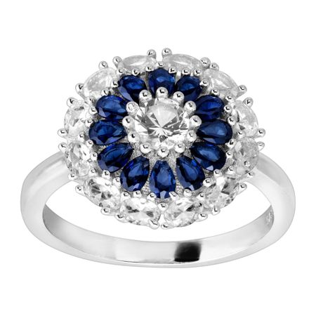 7/8 ct Blue & White Sapphire Flower Ring