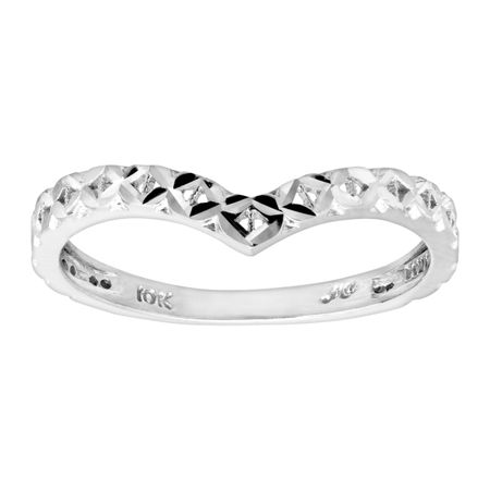 Diamond-Cut Chevron Band Ring, White