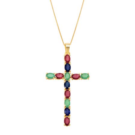 Ruby, Emerald & Sapphire Cross Pendant