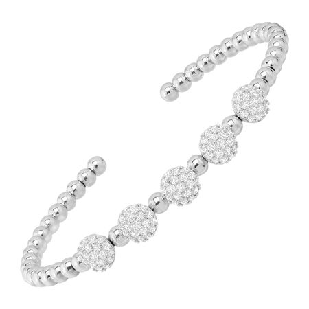 Beaded Cuff Bracelet with Cubic Zirconias, White