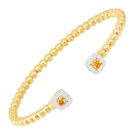 Beaded Cuff Bracelet with Cubic Zirconias, Yellow