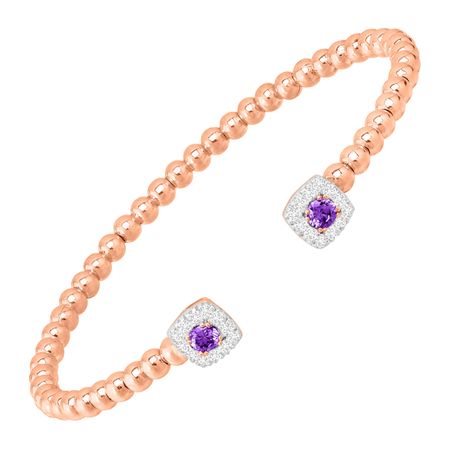 Beaded Cuff Bracelet with Cubic Zirconias, Pink