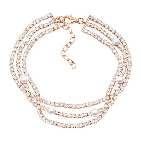 Layered Bracelet with Freshwater Pearls & Cubic Zirconias, Pink